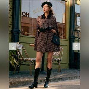 Rihoas The Double-breasted Plaid Cape Coat Large